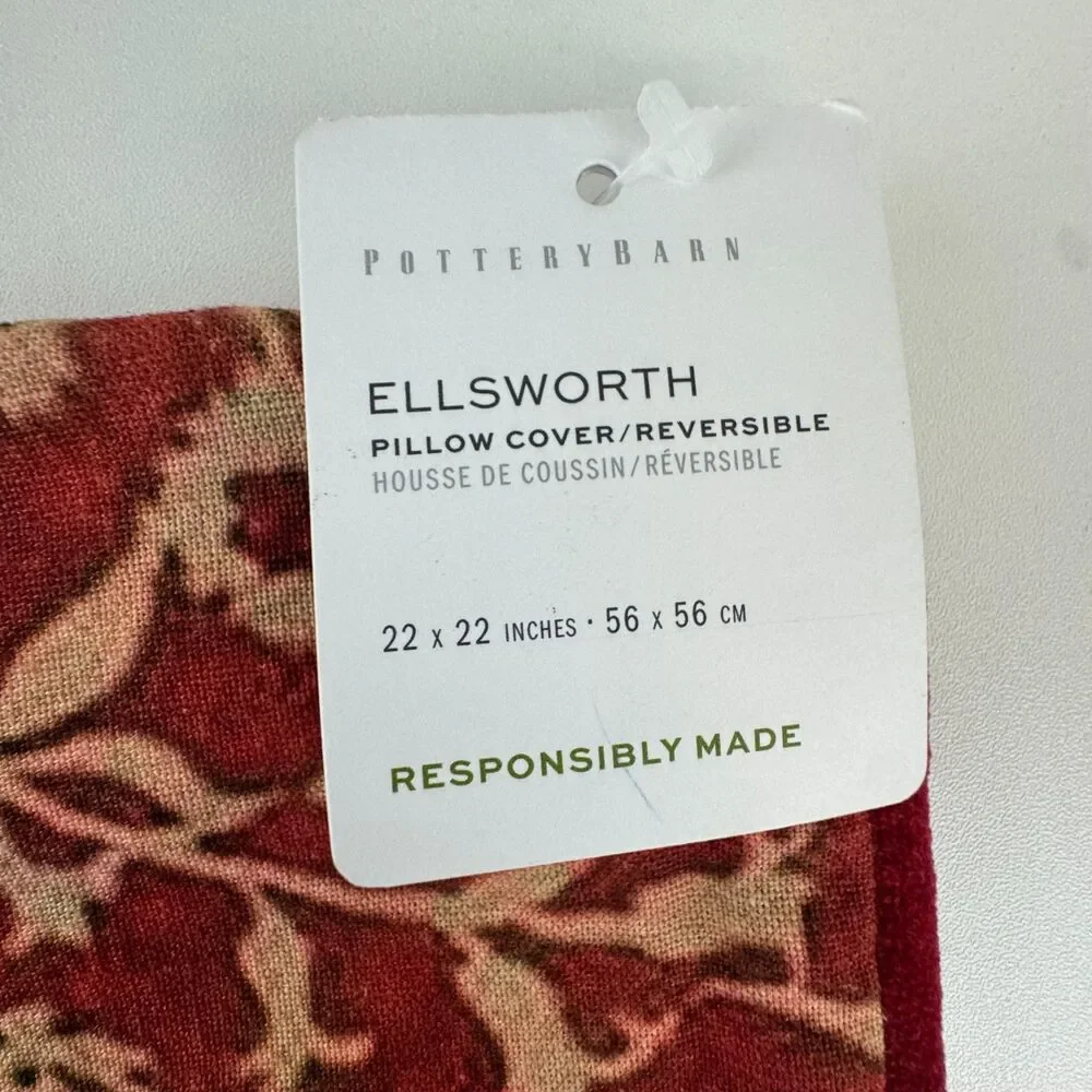 Pottery Barn Ellsworth Reversible Printed Pillow Cover Linen Cotton Blend 22x22